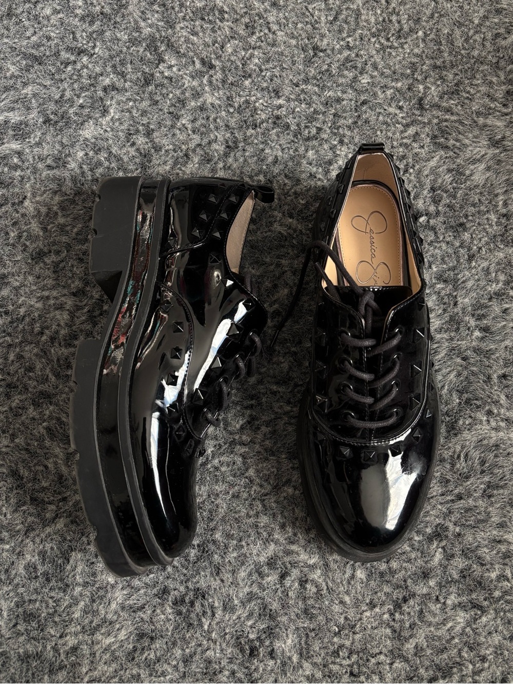 Patent Leather Black Platform Lace-Up Oxfords - Jessica Simpson
